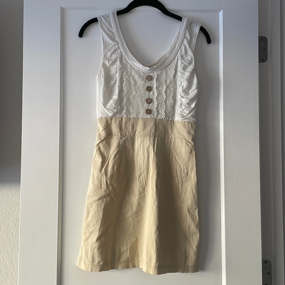 White lace and khaki mini dress